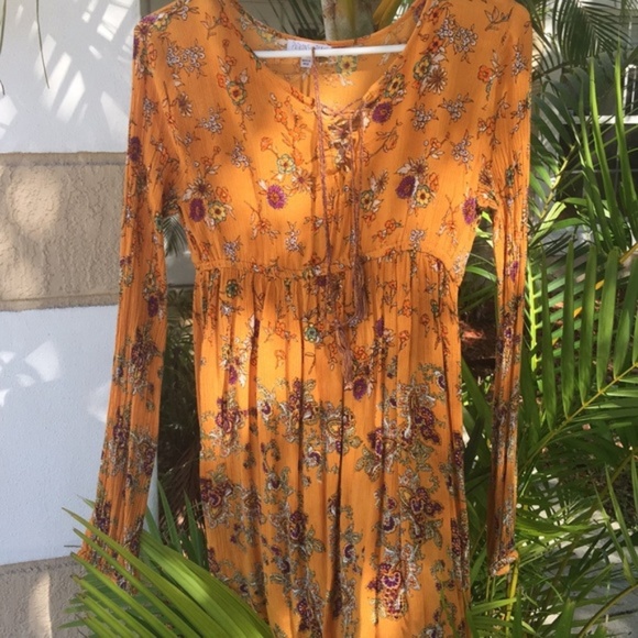 Patrons of Peace Orange Floral Empire Waist Dress - Picture 1 of 8
